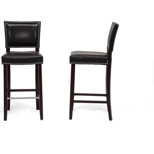 Aries Bar Stool in Black Leatherette with Nailhead Trim (Set of 2)